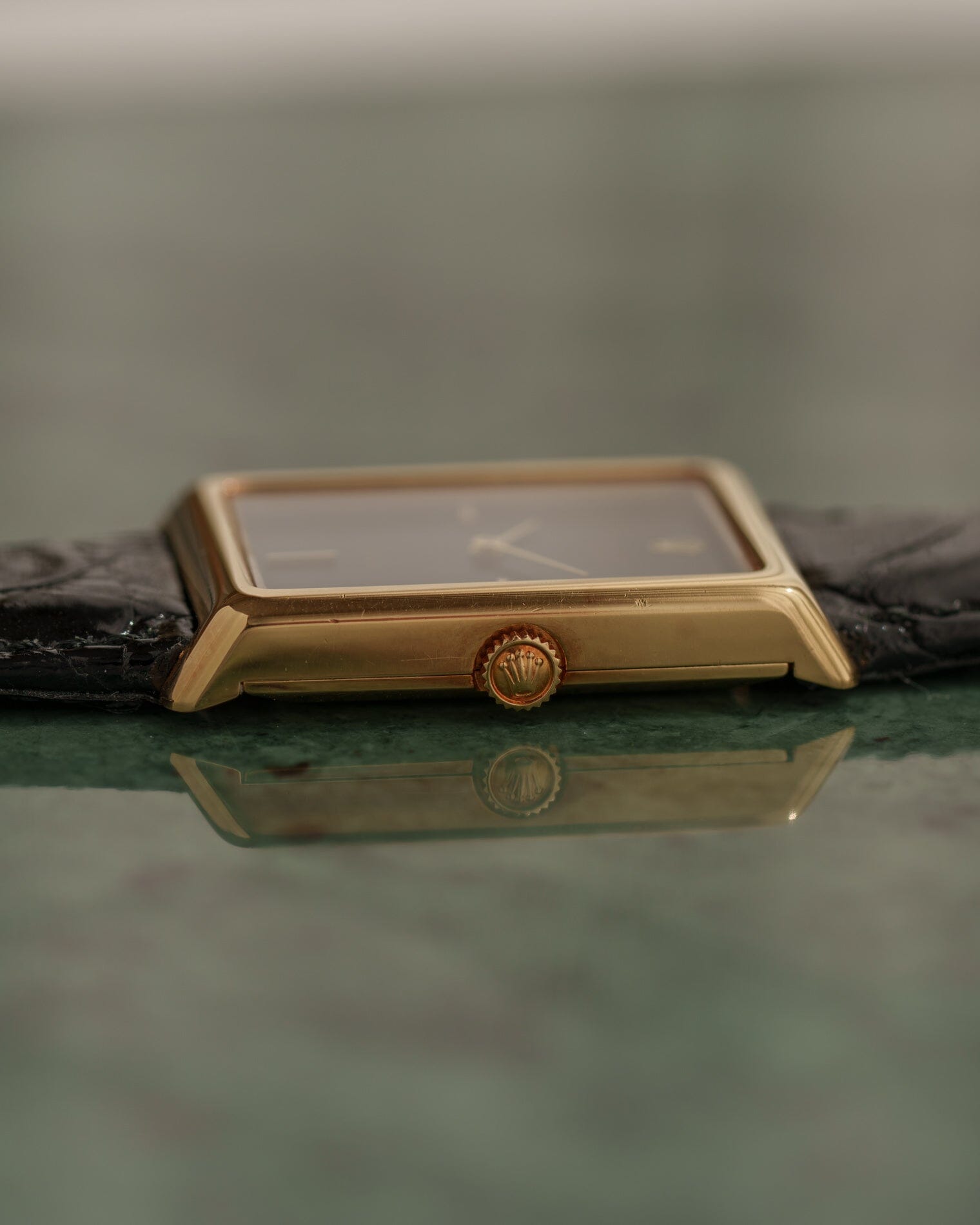 Rolex チェリーニ 4105 レクタングル YG ブラックタペストリーダイアル Watch ROLEX