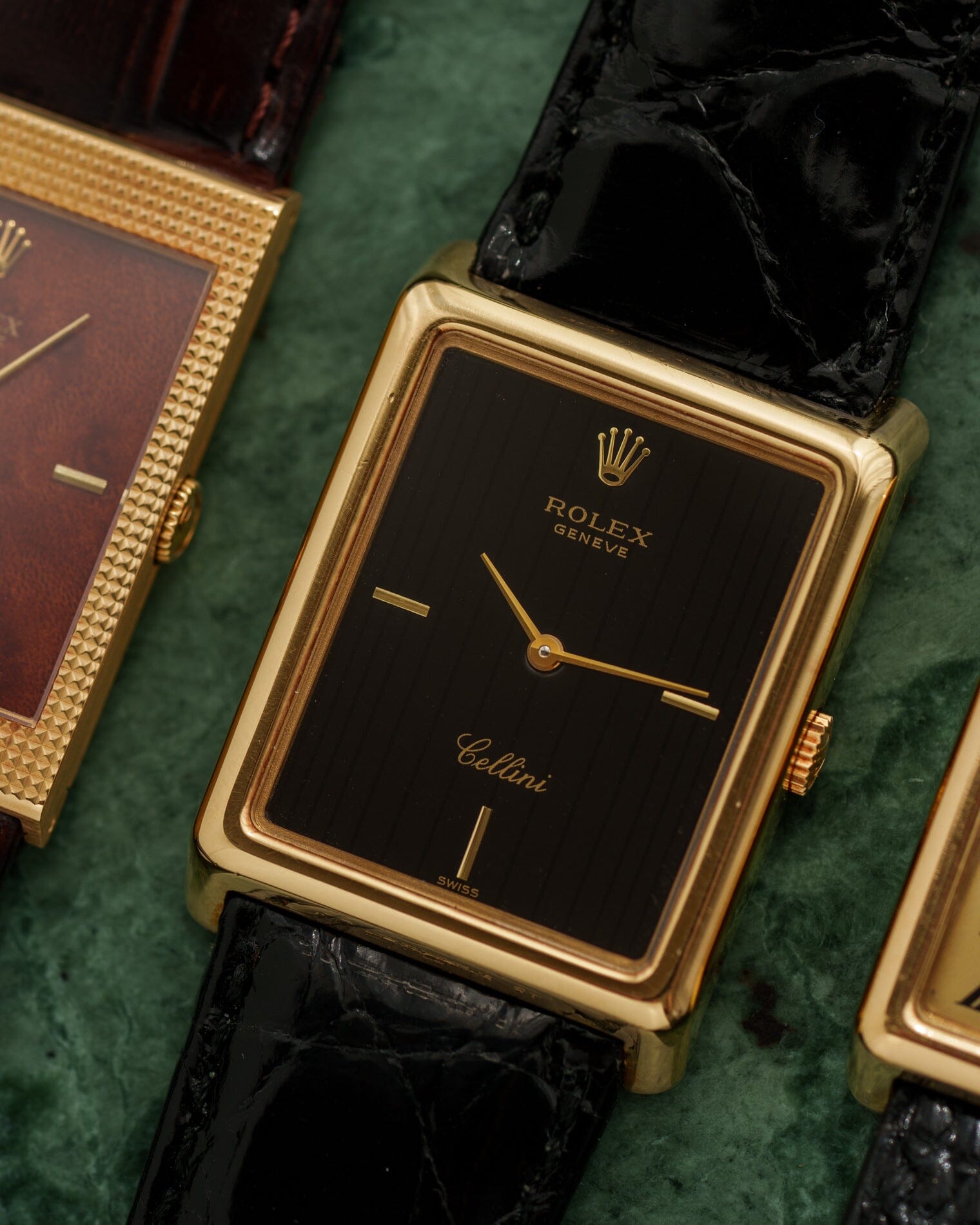 Rolex チェリーニ 4105 レクタングル YG ブラックタペストリーダイアル Watch ROLEX