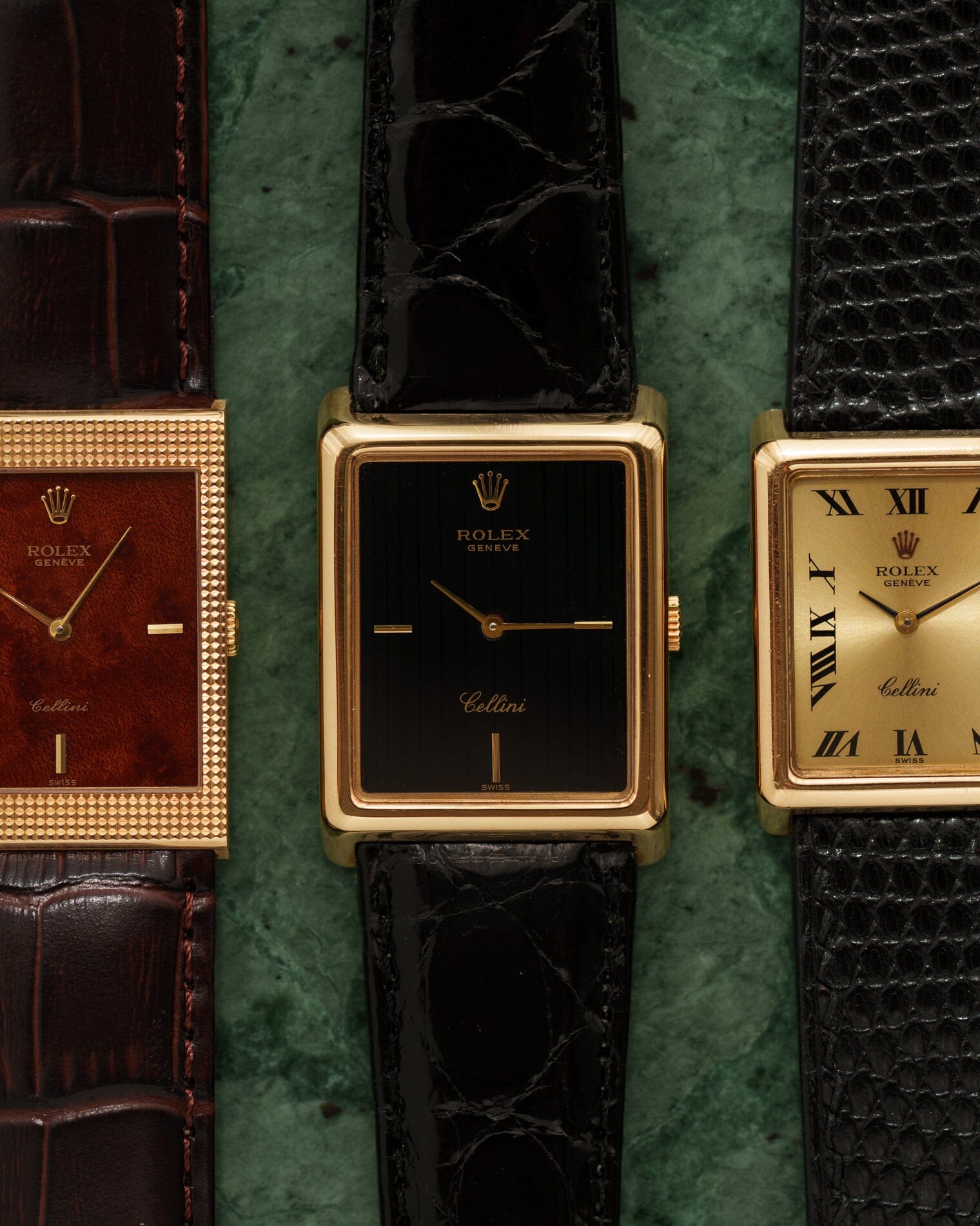 Rolex チェリーニ 4105 レクタングル YG ブラックタペストリーダイアル Watch ROLEX