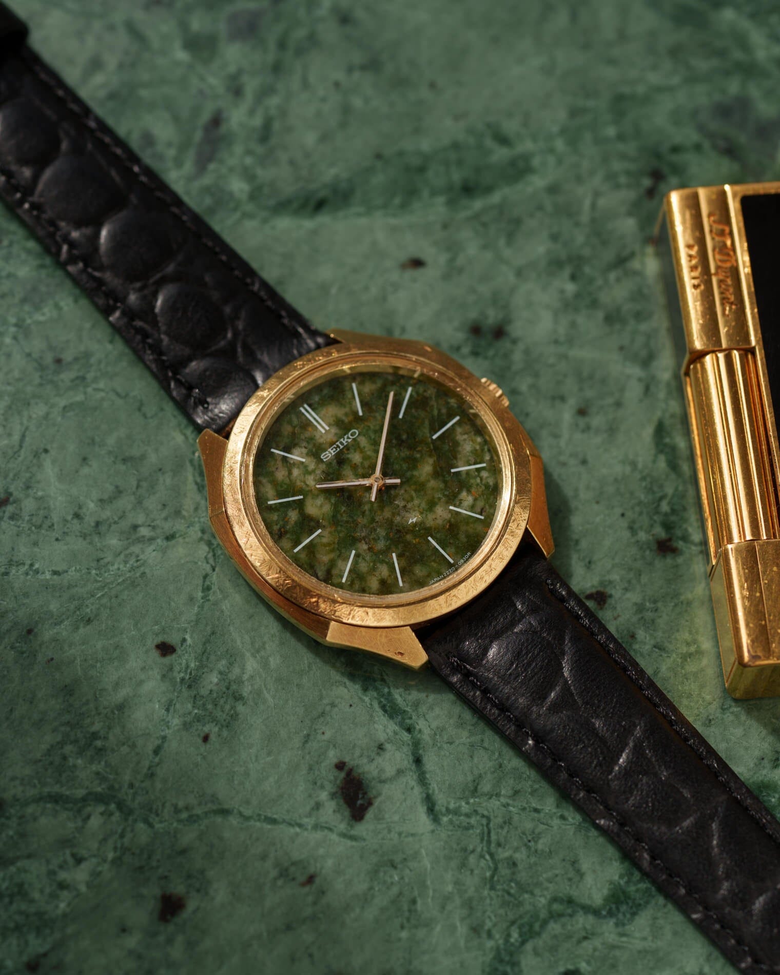 SEIKO シャリオ 2220-0340 YG 翡翠文字盤 純正尾錠付き Watch SEIKO