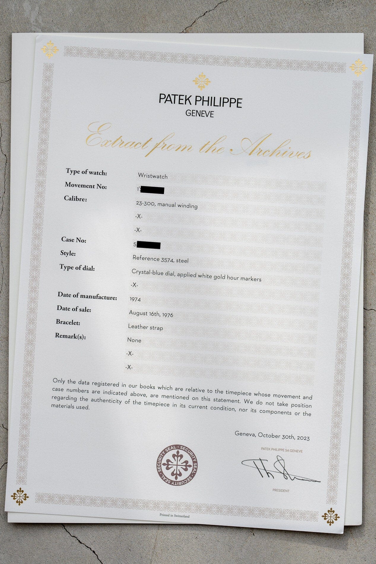 Patek Philippe カラトラバ 3574 SS ブルーダイアル アーカイブ付き Watch PATEK PHILIPPE