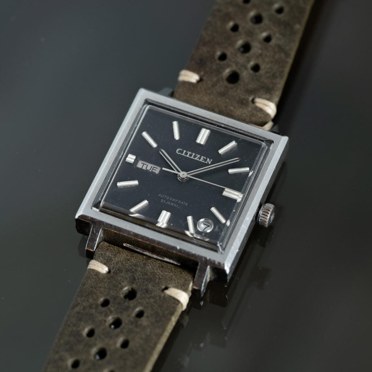 CITIZEN Auto Day Date Black Dial "MONACO" 1960s - Arbitro