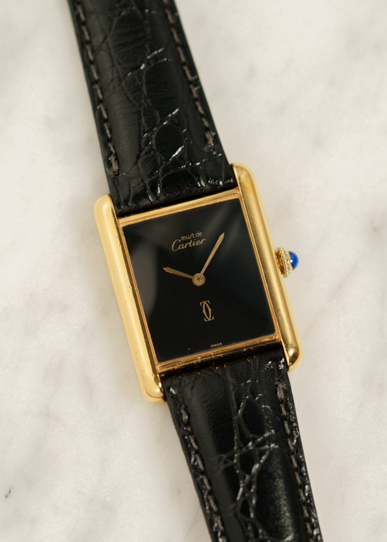 カルティエ マストタンク LM ブラックオニキス 手巻き 再メッキ済み Watch CARTIER 